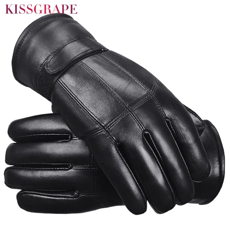 New Men\'s Genuine Leather Winter Fur Gloves Super Warm Men Motorcycle Gloves Waterproof Windproof Male Thick Sheep Fur Glove