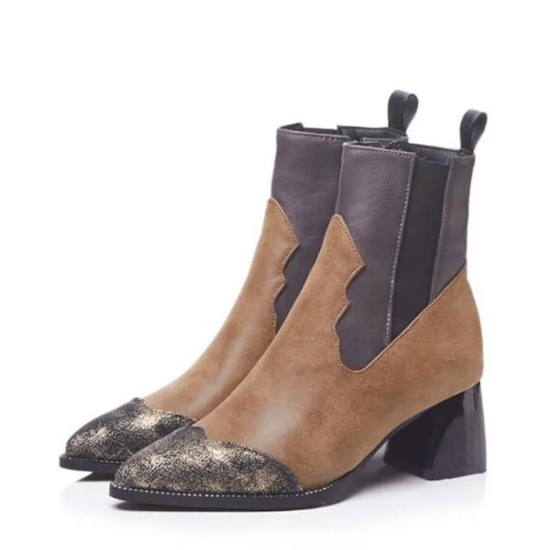 Autumn winter New style  fashion  British style Blue Patchwork Cusp High-heeled boots Cashmere Keep warm Women Boots34-48