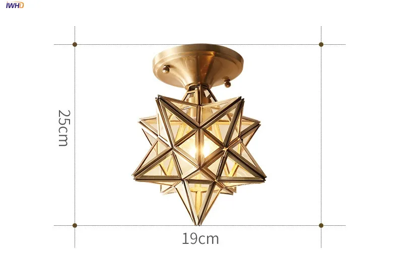 IWHD American Copper Glass Ceiling Lamp Kitchen Hallway Balcony Porch Star Vintage LED Ceiling Light Plafon Luminaria Lighting