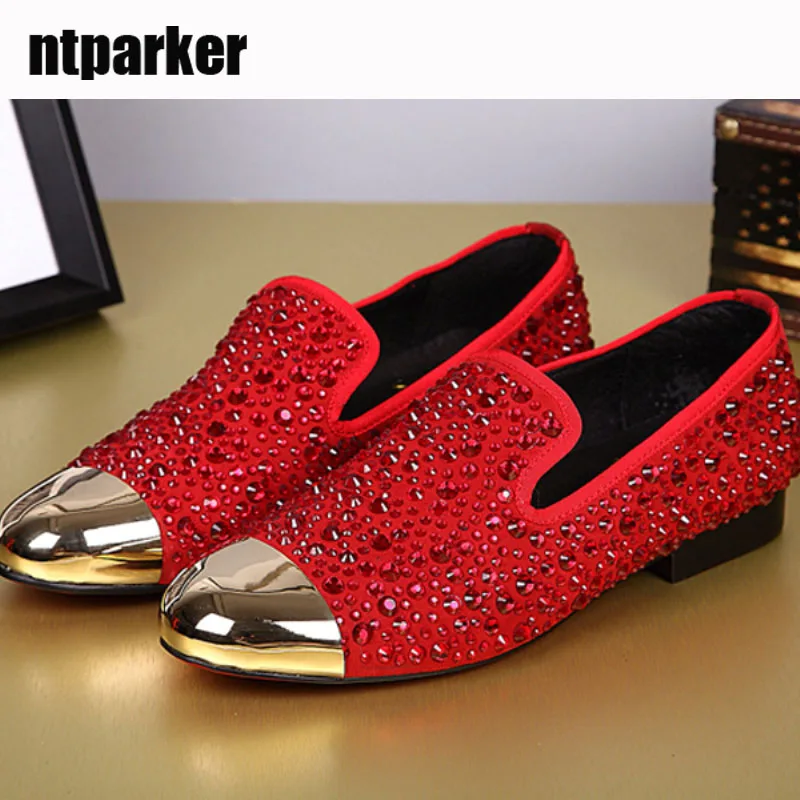 

Ntparker Red Slip-on Men's Shoes Rhinestones Decoreation Metal Toe Men's Dress Shoes Leather Casual/Wedding/Party Shoes Men!