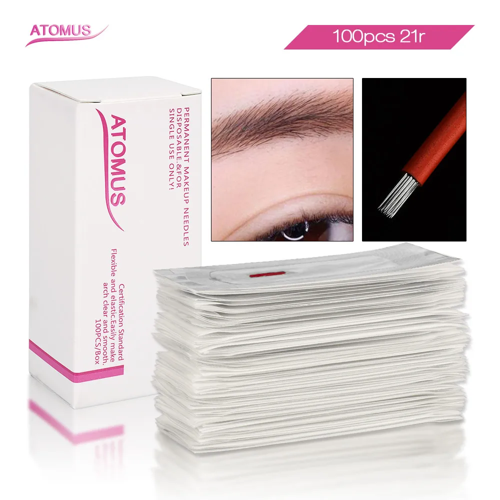 

100pcs 21R Lamina Shading Needles Permanent Makeup Needle Needling Agujas Microblading Tebori Eyebrow Embroidery Tebore