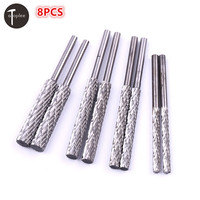 8PCS 3mm,4mm,5mm,6mm Edge High Speed Steel Rotary Bur Cutter Set 3mm Shank Woodworking Grinding Rotary Files Tools