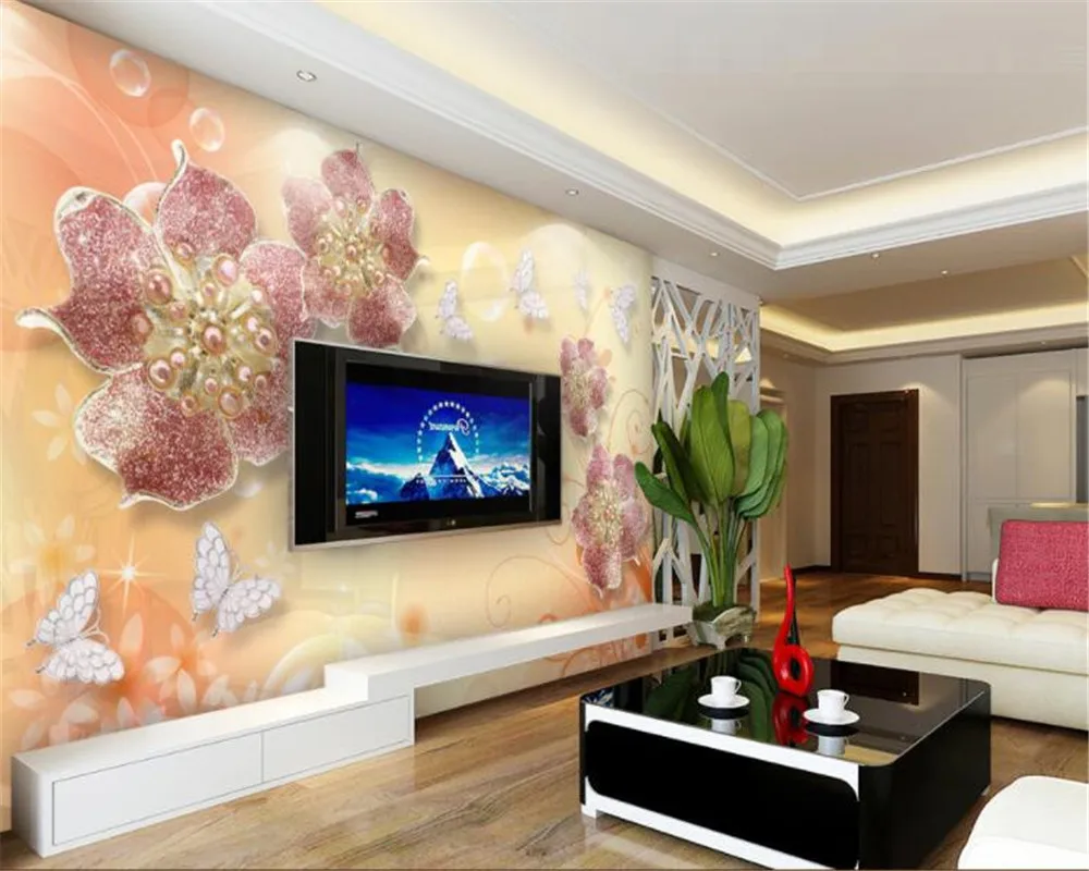 

beibehang European Landscape Background 3D Wallpaper Jewelery Orange Flower Bubble TV Background Wall wallpaper for walls 3 d