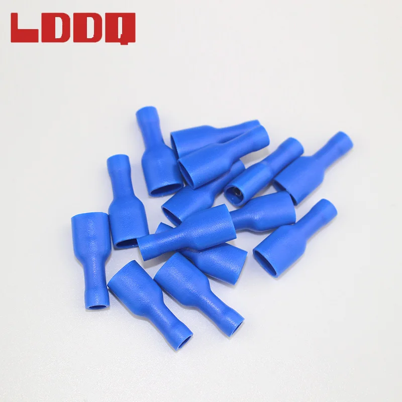 LDDQ 100pcs Female Fully Insulated Spade Crimp Terminal FDFD2-250 16-14AWG Electrical Wire Connector Car Audio Wiring Promotion