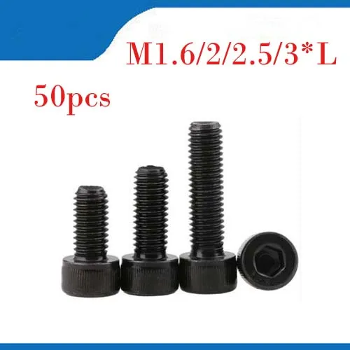 50Pcs M1.6 M2 M2.5 M3 DIN912 Black High-strength 12.9 Level Steel Screw Hexagon Socket Head Cap Car Screws HW024