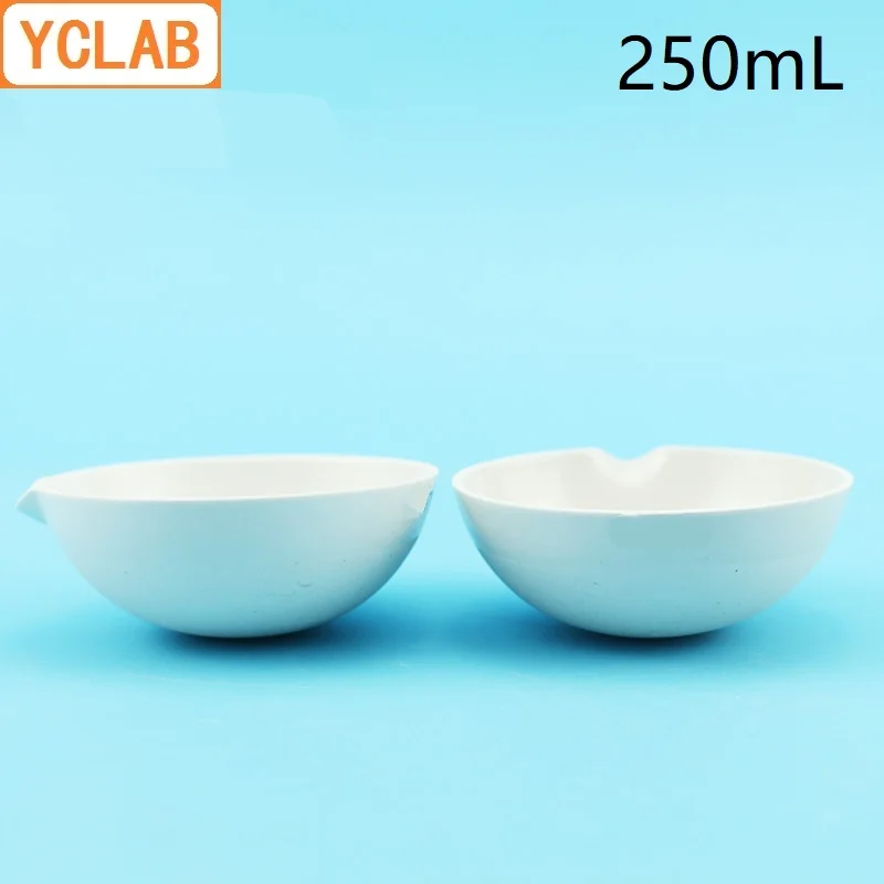 YCLAB 250mL Ceramic Evaporating Dish Round Bottom with Spout Pottery Porcelain Laboratory Chemistry Equipment