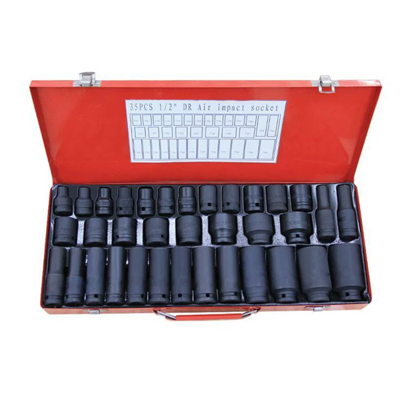 35PC Air Impact Presa Profondo 6 Punto Assale Dado Presa 8-32 millimetri CRV Breve e Lungo Tipo