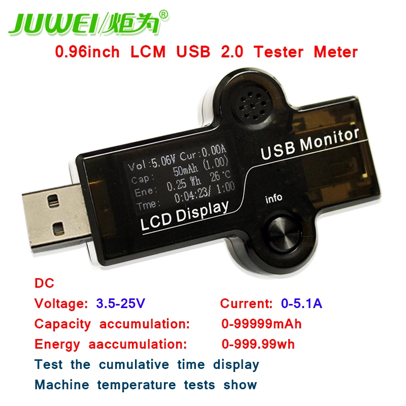 Generation LCD 0.96in USB Mini Voltage and Current Detector Mobile Power USB Charger Tester Meter fast charging 3-25V