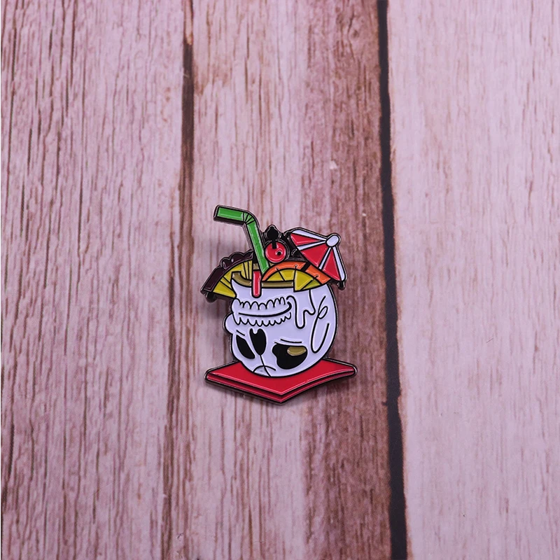 Tiki mug enamel pin tropical drink brooch enchanted bar cocktail badge summer surfing accessory Hawaii surfer gift