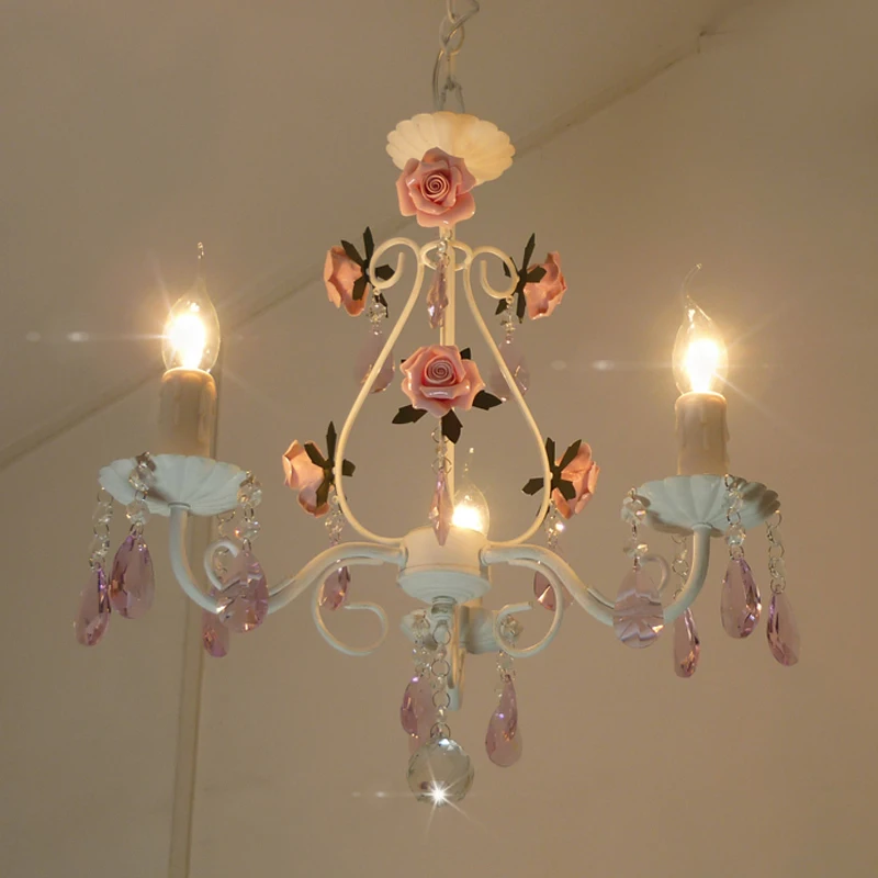 Pink Rose Wedding Chandelier Lighting Restaurant Chandeliers Crystal Lamp Ceiling Bedroom Chandelier Modern Lustre Crystal Light