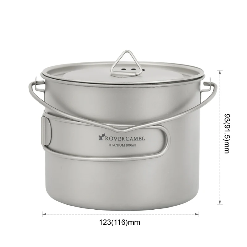 Rover Camel 0.9L Titanium Pot Ultralight Outdoor Camping Cookware Picnic Cooking Pot 900ml with long handel