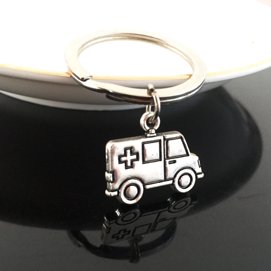 1 Piece Fashion Jewelry Drive Safe Car Keyring Ambulance Pendant Nurse Keychain For Doctor Nurse Friends Alloy Gift Key Chain