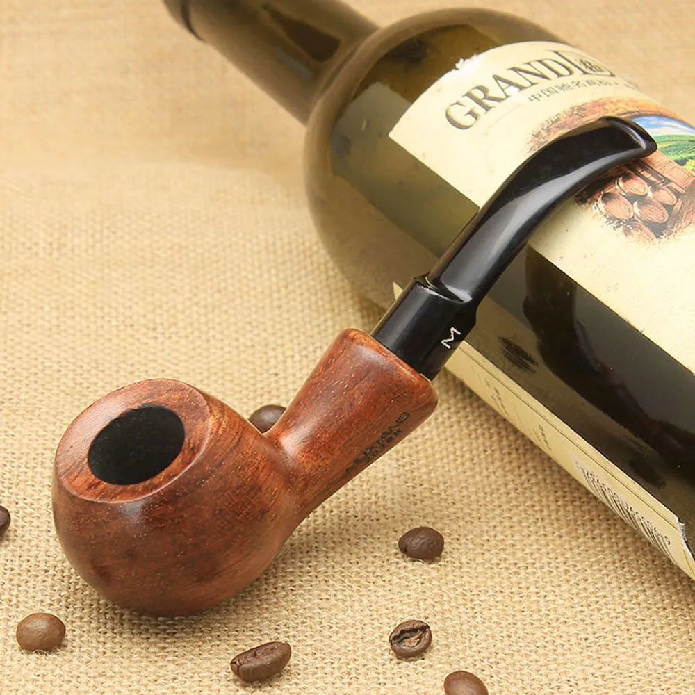 

RU-MUXIANG 10Tools Kevazingo Wood Tobacco Pipe 9mm Activate Carbon Filter Bent Rhodesian Wooden Smoking Pipe Gift for Men ad0017