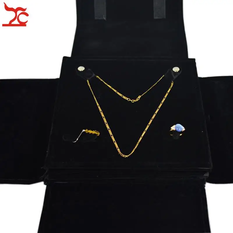 Portable 5 Layer Velvet Jewelry Display Storage Pouch Black Pendant Necklace Earrings Ring Holder Travel Roll Bag Pearl Folder