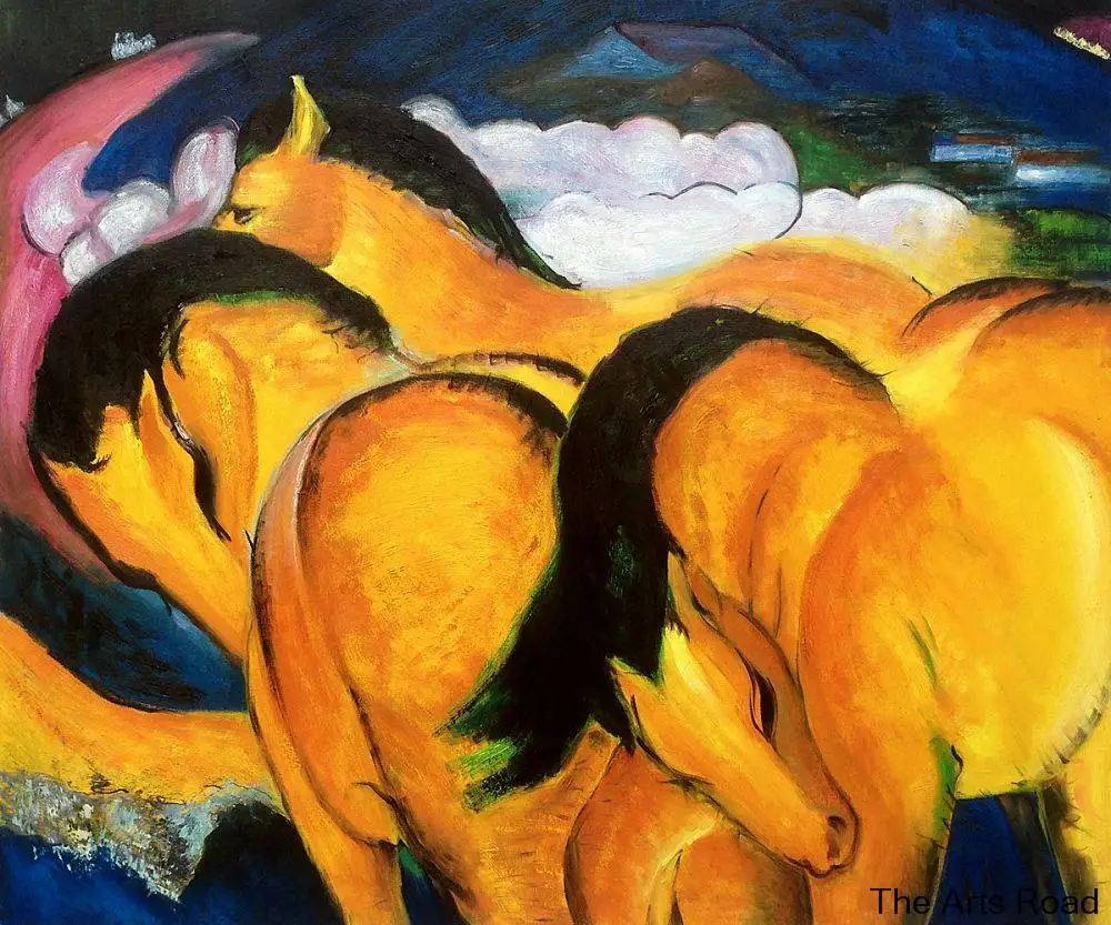 

Hand Painted Horse Painting Little Yellow Horses Franz Marc Animal Canvas Art Abstract Original Quality