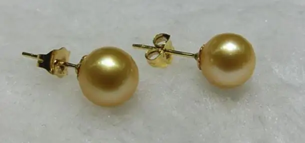 A pair10-11mm natural Australian south sea gold pearl earring 14k