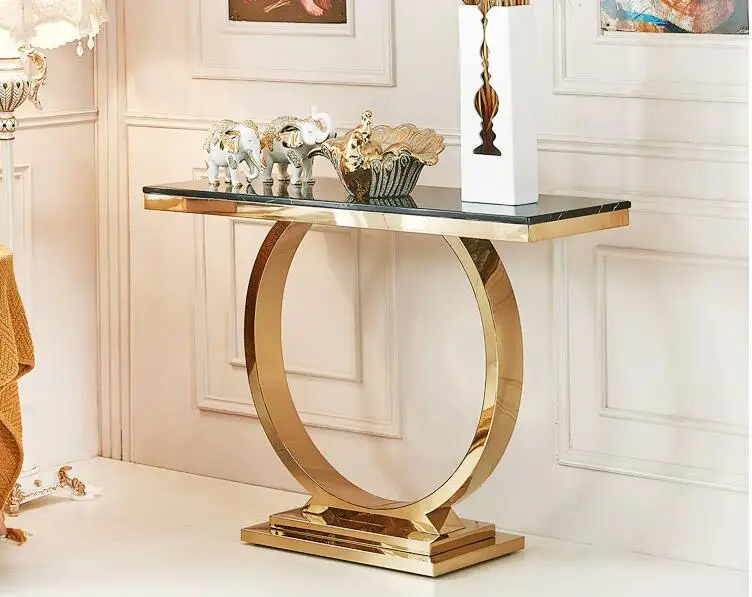 Marble porch stage modern simple light luxury stainless steel titanium gold entrance hall desk porch decoration cabinet