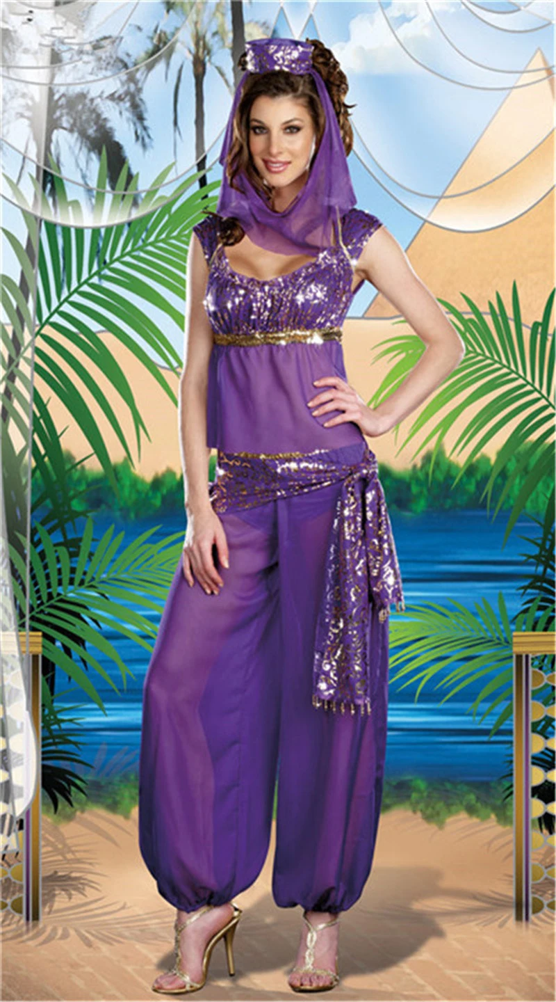 Vestido sexy dançarina da barriga para mulheres, traje de dança árabe, Genie Aladdin Princess, vestido extravagante de Halloween, adulto