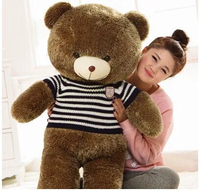 120cm teddy bear plush toy blue stripes sweater bear doll gift w4101