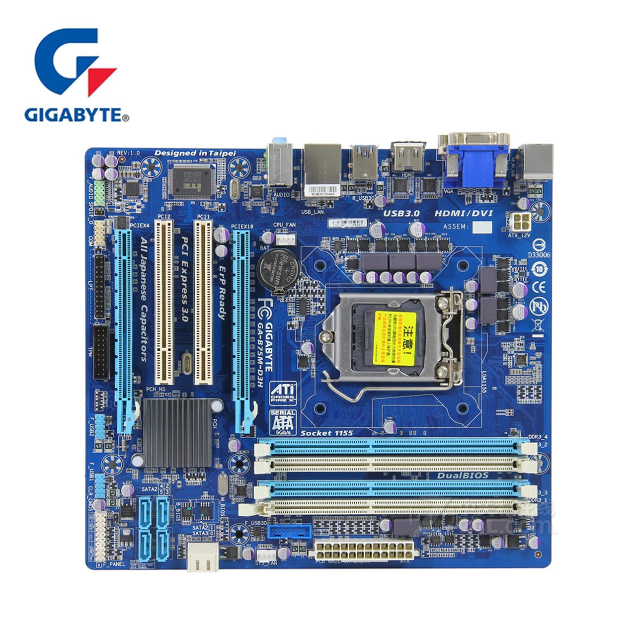 Original Gigabyte GA-B75M-D3H เมนบอร์ด LGA 1155 DDR3 RAM 32G B75 B75M D3H เดสก์ท็อปเมนบอร์ด B75M-D3H DVI VGA HDMI USB3 ใช้