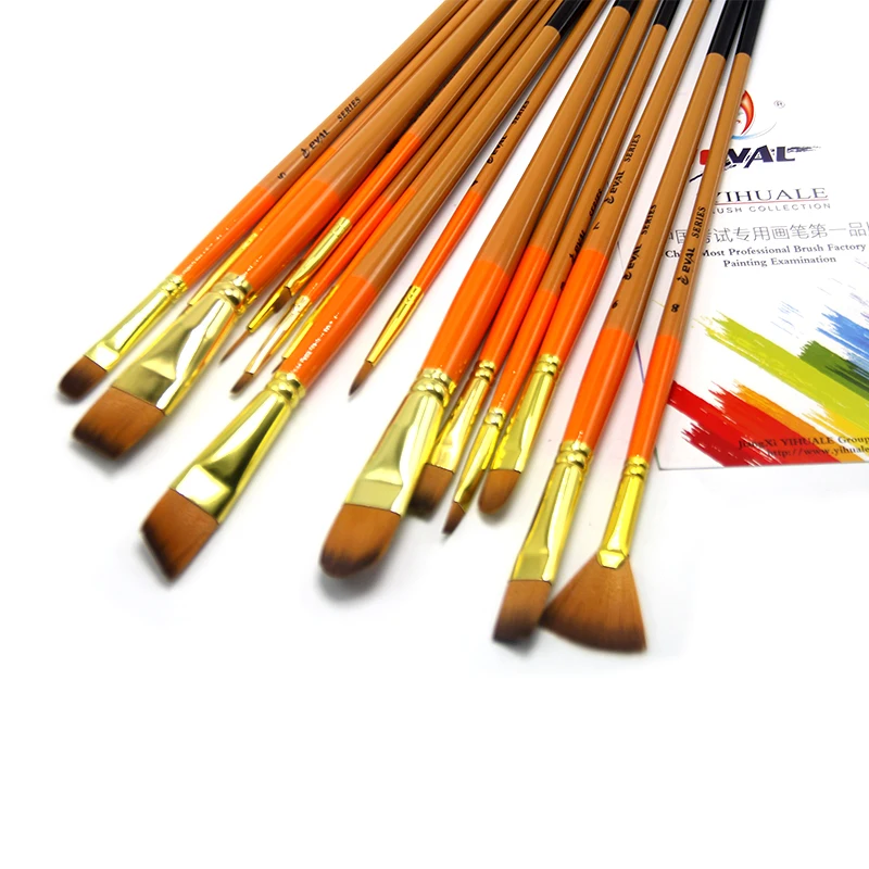 15 pcs Long Handle Nylon Artist Paint Brush Hair Set for Acrylic Paint Brush Watercolor Painting Professional Drawing All Size