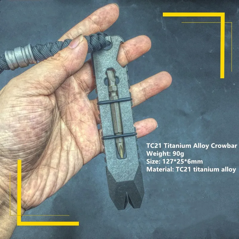 Titanium Alloy Crowbar Multifunctional Titanium Crowbar Bottle Opener Outdoor Tool Screwdriver Titanium EDC TC21 Crowbar