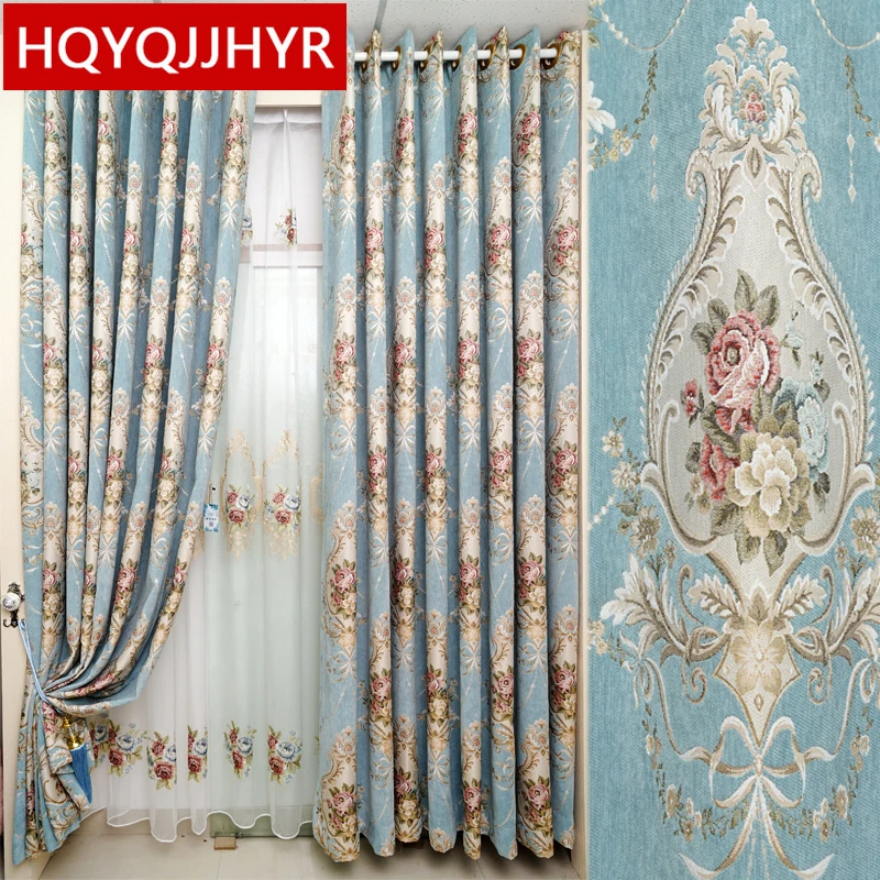 

Классические элегантные высококачественные жаккардовые затемняющие шторы из синели для гостиной роскошные вышитые вуали занавески для спальни