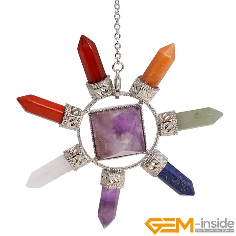 

Natural Stone Pyramid Rudder 7 Chakra Pendulum Pendant For Dowsing Divination Reihi Healing Women 1 Pcs