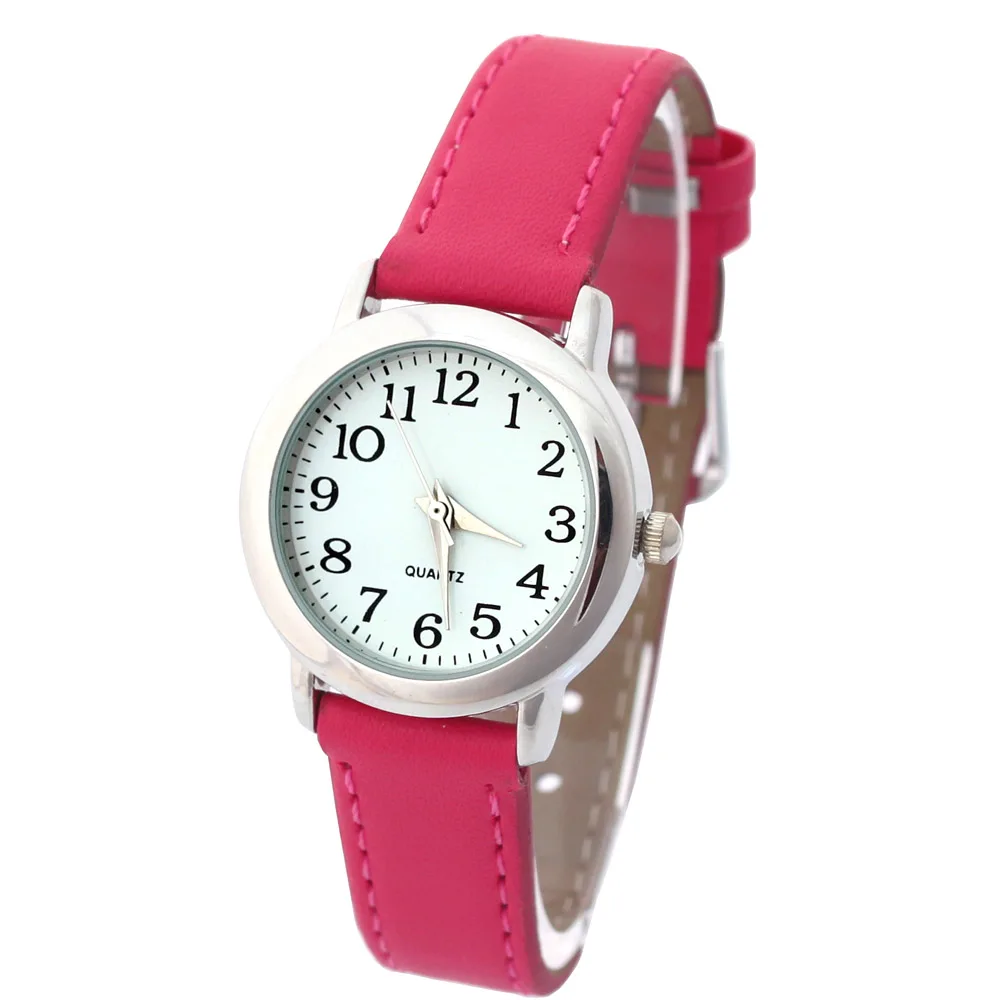 Модные женские часы, модные часы с кожаным ремешком для детей, для мальчиков и девочек, женские часы, кварцевые, круглые, унисекс, спортивные наручные часы, простые часы