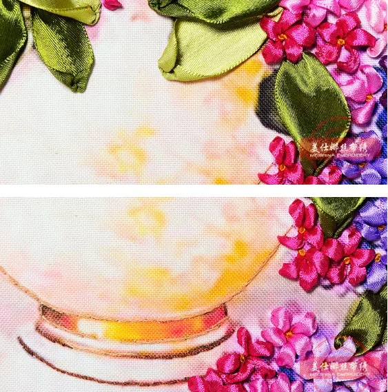 45x50cm 3D flower vase Ribbon embroidery painting set floral kits handcraft cross-stitch DIY handmade needlework wall art decor