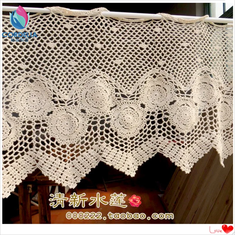 New Fashion Cotton Crochet Lace Curtains Window Cover Crochet Rod Curtain Cutout Coffee Curtain With Flower For Home Decor