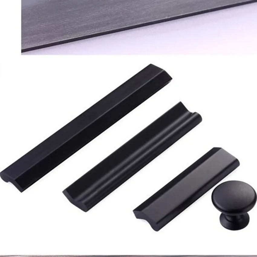 64,96 ,128 ,160 ,192, 224,mm Modern simple fashion kitchen cabinet door handles matte black drawer dresser cupboard pulls knobs