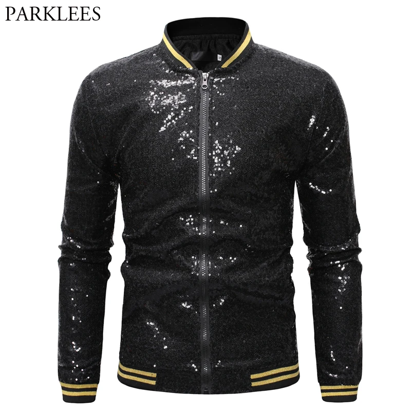 Mens Black Sequin Varsity Jackets and Coats 2023 New Shinny Glitter Nightclub Disco DJ Prom Jacket Bomber Male Jaqueta Masculina