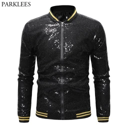 Veste d'Université à Paillettes Noires pour Homme, Bombardier à Paillettes Kendny, Boîte de Nuit, Chang DJ, Bal, Nouvelle Collection 2023