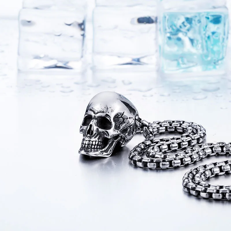 Beier Unique 316L Stainless Steel  New Arrival Super Punk Gold color Skull Biker Pendant Necklace Fashion charm Jewelry BP8-216