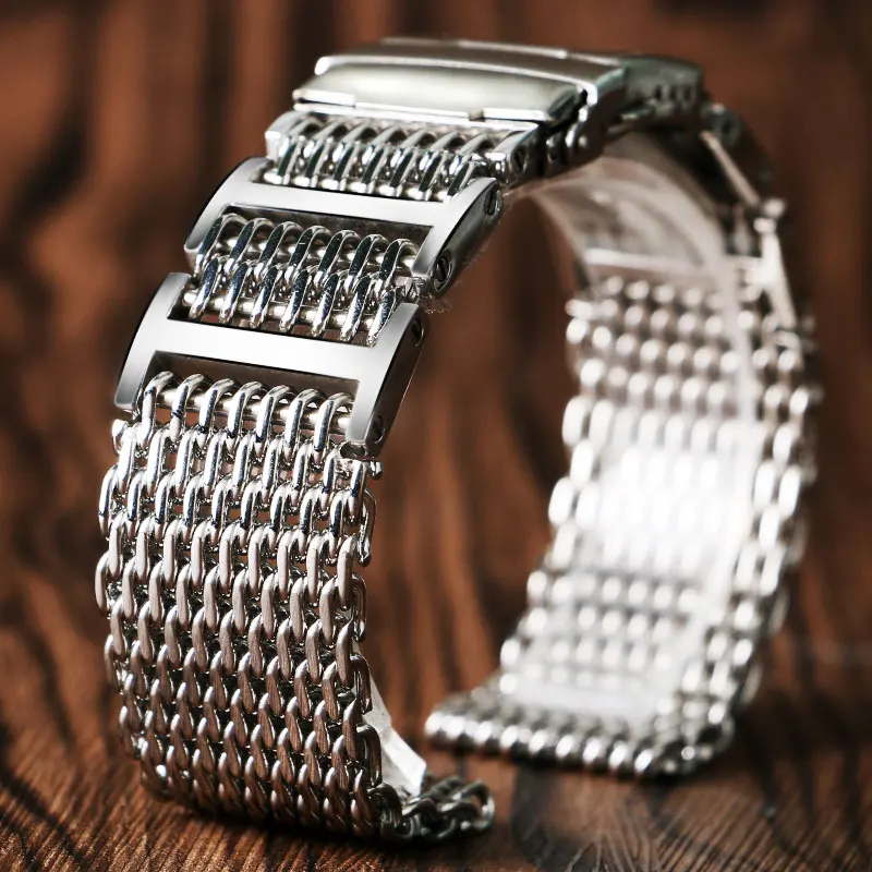 

20mm 22mm 24mm Luxury Mesh Watch Band Strap Stainless Steel Replacement Folding Clasp with Safety Silver+ 2 Spring Bars