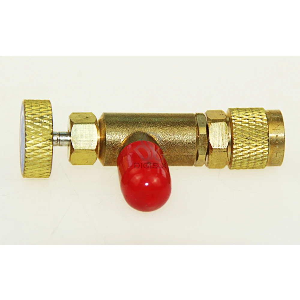 HS-1221 adaptador de carregamento de refrigeração r410a, válvula de carregamento de ar condicionado 1/4 "sae macho a 5/16" adaptador de segurança sae famale
