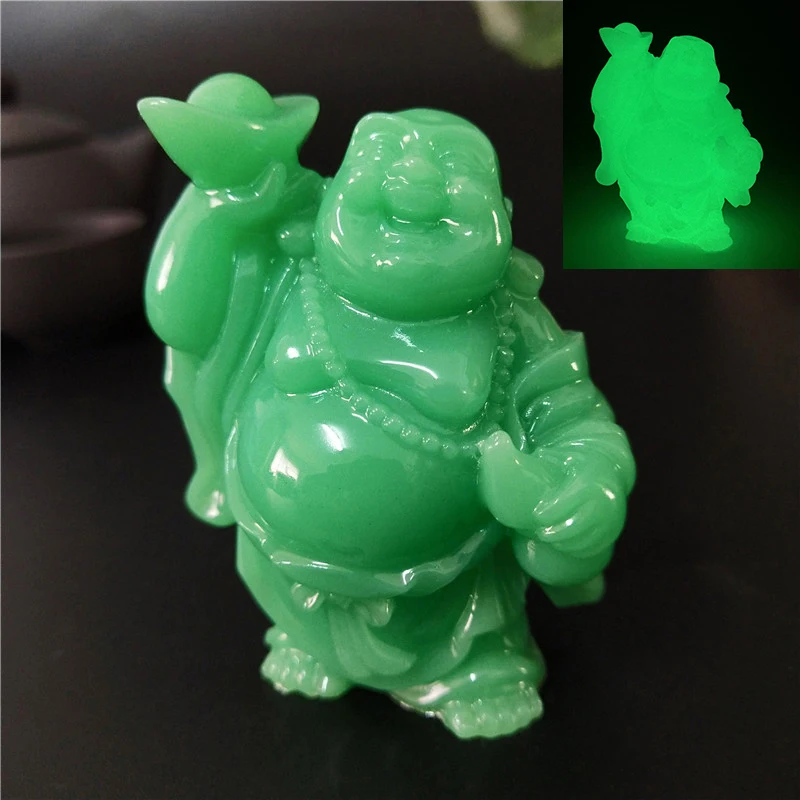 Glowing Money Maitreya Laughing Buddha Statue Sculpture Garden Home Decoration Man-made Jade Stone Ornaments Buddha Figurines