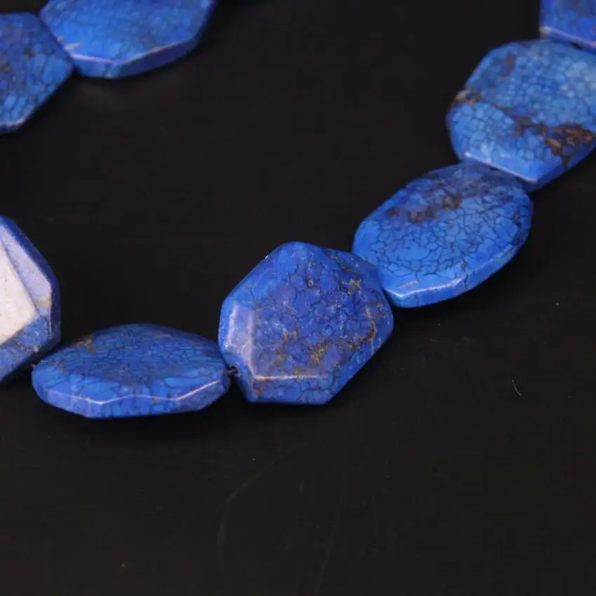 11-13pcs/strand Lapis Blue Turquoises Faceted Slab Bead Pendants,Howlite Magnesite Stone Slice Nugget Loose Beads Jewelry Making