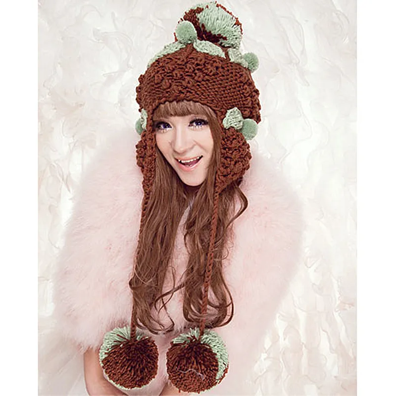 BomHCS Cute Fashion Women\'s Thick Handmade Knit Beanie Ear Muff Warm Hat Gift Cap