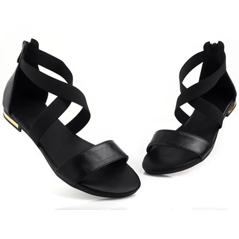 MORAZORA 2024 Genuine Leather Women Sandals Hot Sale Fashion Summer Sweet Women Flats Heel Sandals Ladies Shoes Black