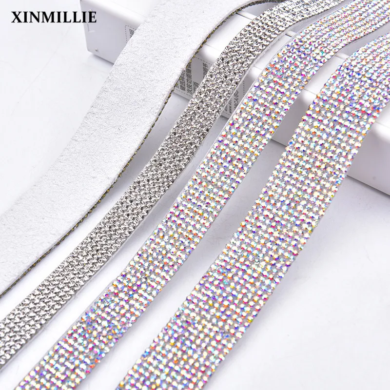 

10meters 5/10rows Rhinestone Trim SS6 Sewing Clear Crystal AB Ribbon Wedding Dress Decoration Bridal Applique DIY Fabric Clothes