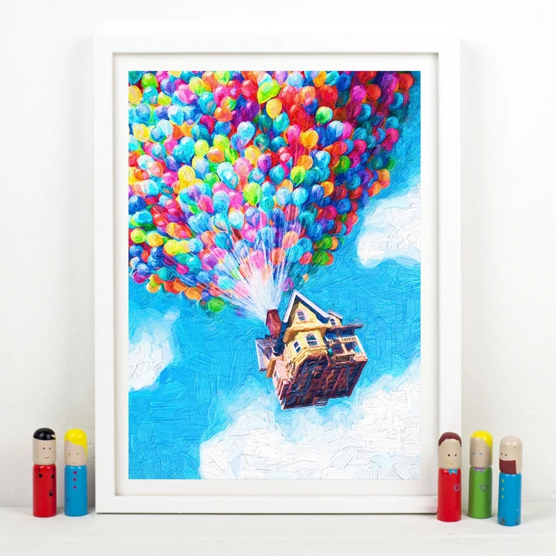 Balloon House UP Movie Print Pixar Poster Oil Painting Wall Art Canvas Painting Adventure Travel Posters Nursery Kids Room Decor