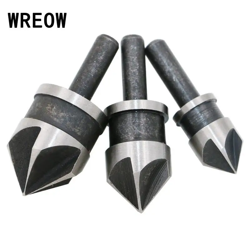 3 PCS 12/16/19mm HCS High carbon steel Quality 5 Flauta Rebaixe Drill Bit Set 90 degree Round Shank Wood Metal Chamfering Cutter