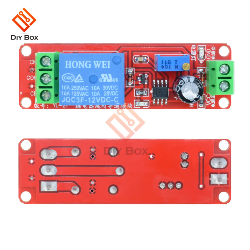 NE555 Timer Switch Adjustable Module Time Delay Relay DC 12V Delay Connect Turn-On Module AC 250V 10A DC 30V 10A Shield 0~10S