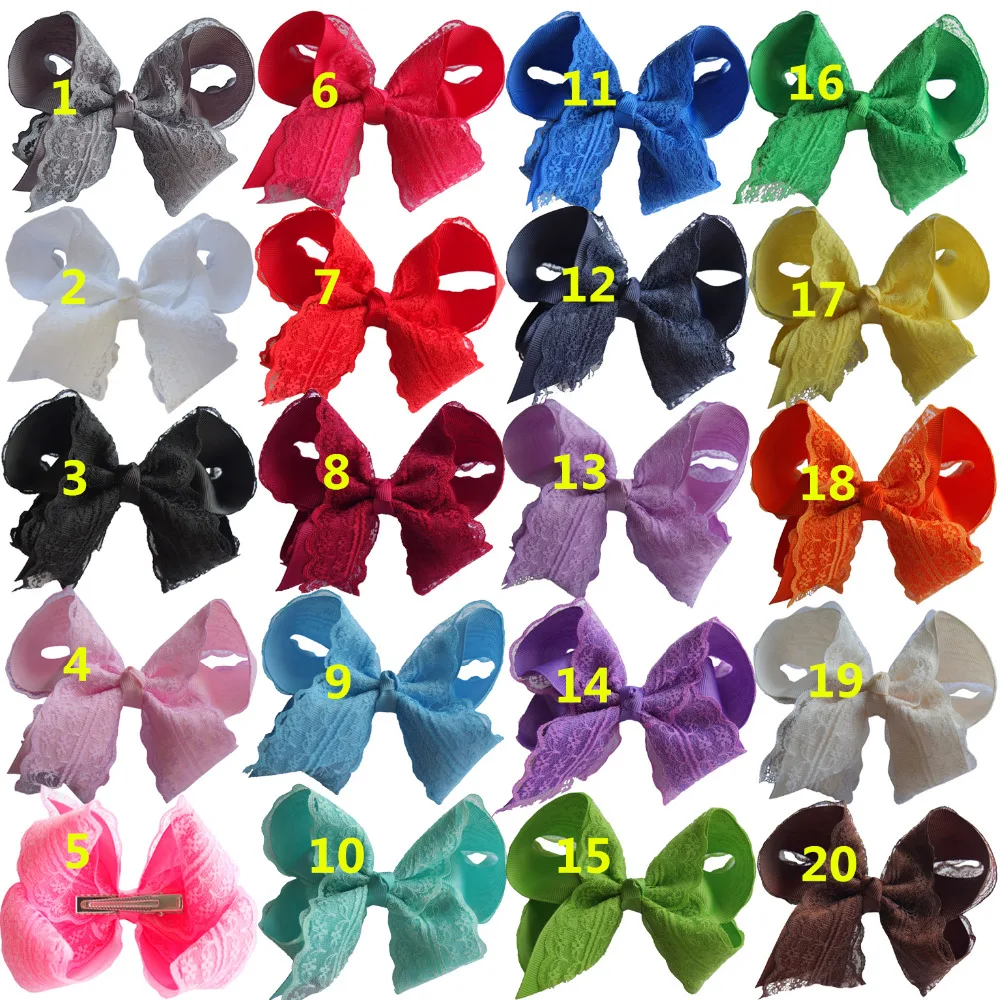 

Lace Hair bow 5 inch Girls Hairbow Hairgrips Hair clips Hairpins Boutique Dancing bows Children Hair Accessories 20 PCS/Lot