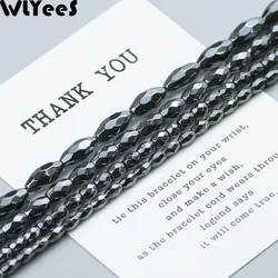 WLYeeS Faceted oval Hematite beads Black Natural Stone Rice shape Spacer Loose beads for jewelry Bracelet Accessories Making DIY