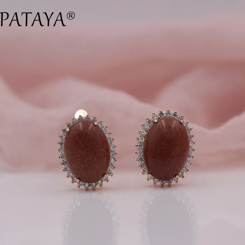 PATAYA New Arrivals Onyx Natural Stone Big Dangle Earrings For Women White Cubic Zircon  585 Rose Gold Color Wedding Jewelry