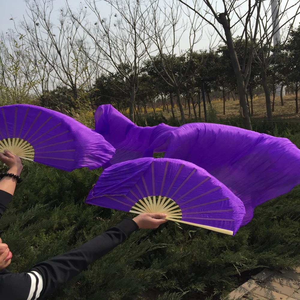 Hot-selling 1.8*0.9 meter nice Purple color Belly Dancing 100% Real Silk Fans Veils wholesale oriental dancing Fans