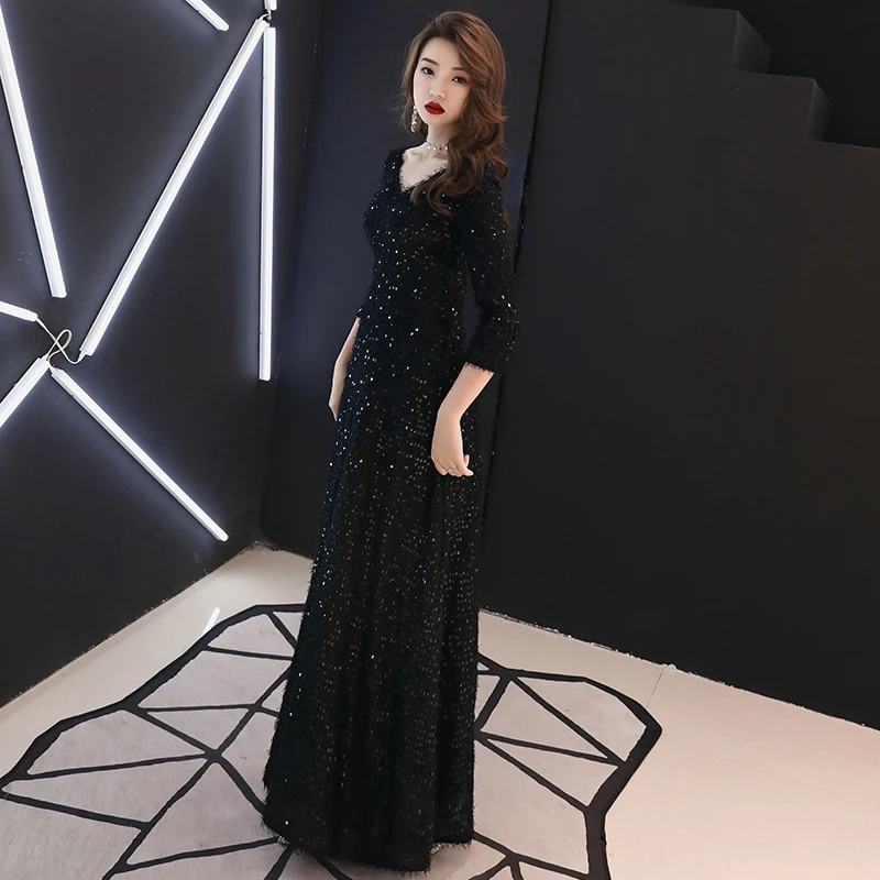 Customized New Evening Dresses The Bride Retro Elegant Black Lace Long Sleeved Party Gown Custom Prom Formal Dresses WY1452